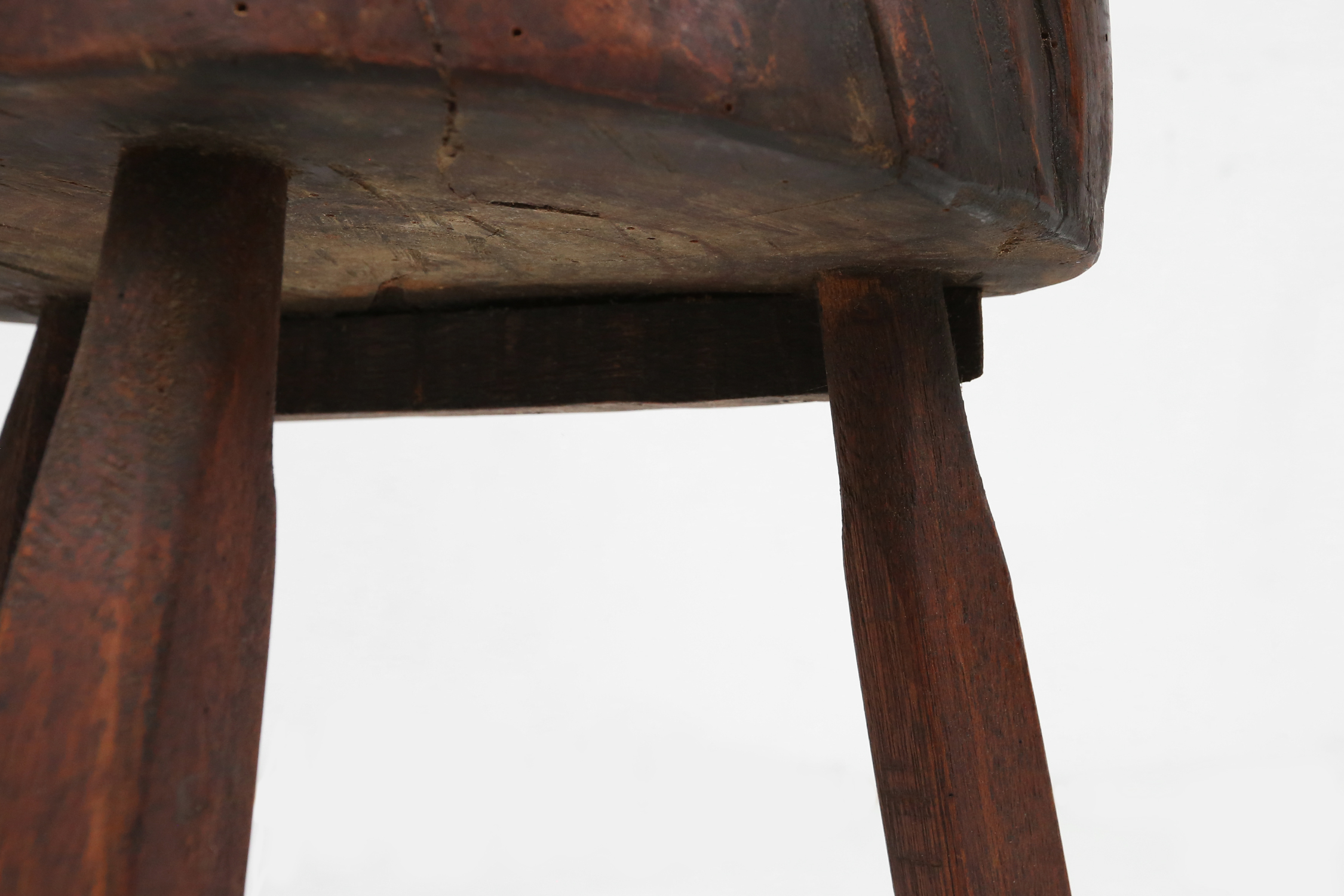 Rustic wooden tripod stool with tree trunk seat, France ca. 1900thumbnail